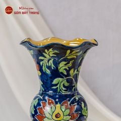 Lọ Hoa Vẽ Tay Hoa Men Xanh