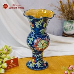 Lọ Hoa Vẽ Tay Hoa Men Xanh