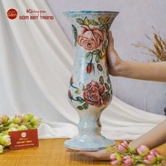 Lọ Hoa Vẽ Tay Nhành Hồng