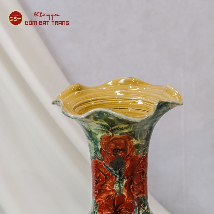 Lọ Hoa Vẽ Tay Nụ Hồng Đỏ