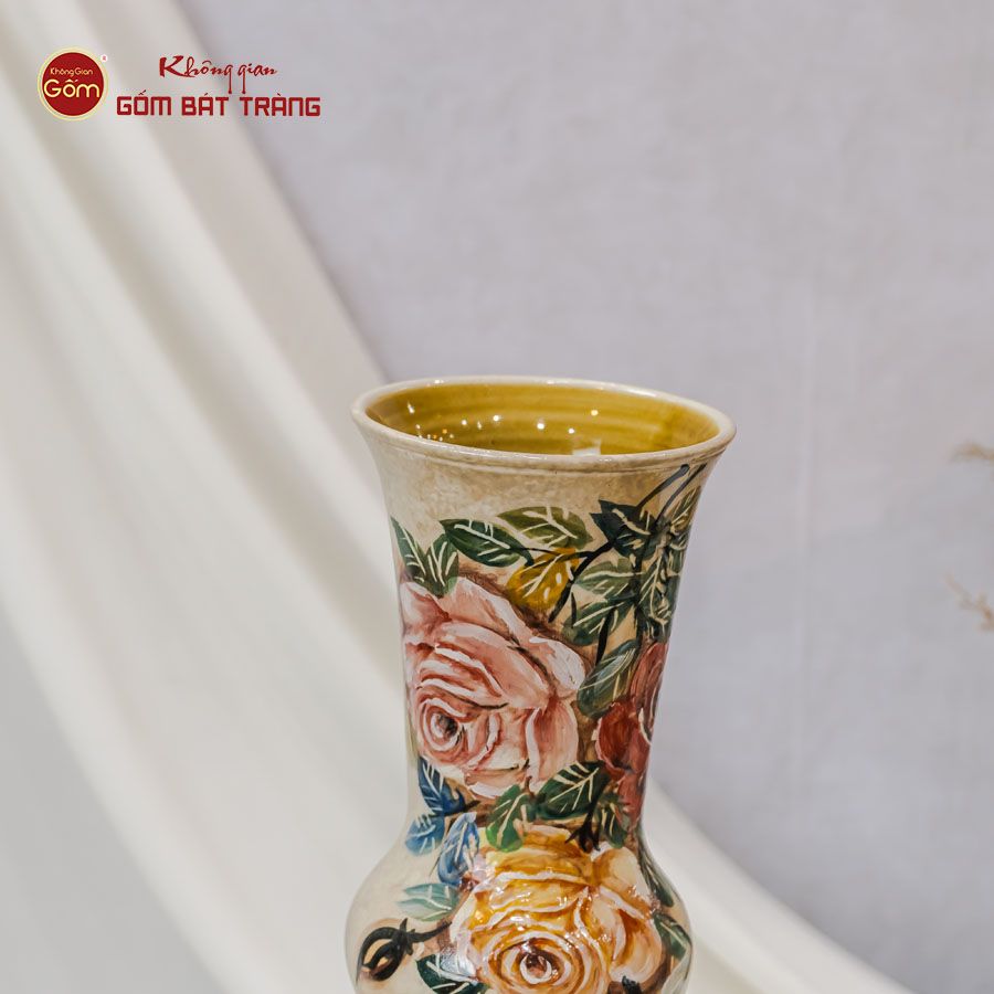 Lọ Hoa Vẽ Tay Ống Hồng Vàng