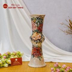 Lọ Hoa Vẽ Tay Ống Hồng Vàng