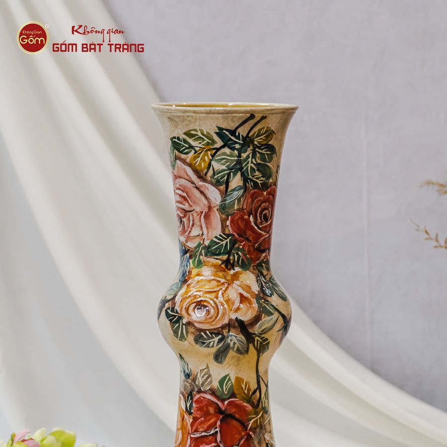 Lọ Hoa Vẽ Tay Ống Hồng Vàng