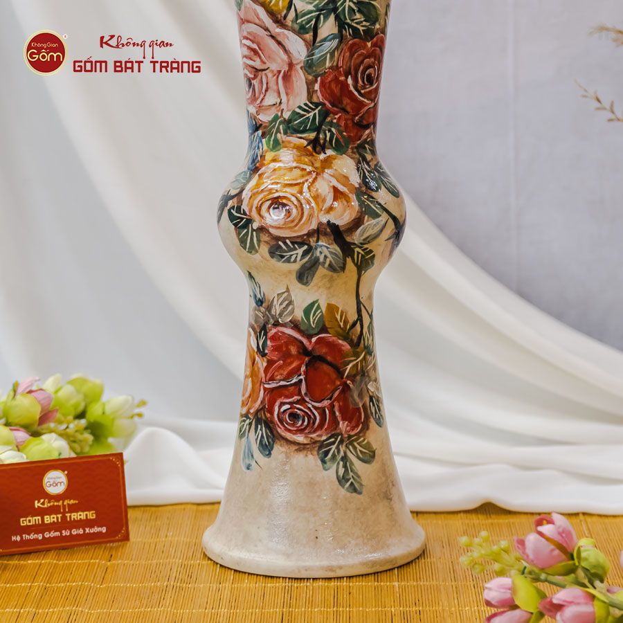 Lọ Hoa Vẽ Tay Ống Hồng Vàng