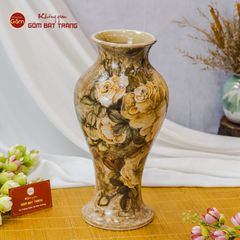 Lọ Hoa Vẽ Tay Phù Dung Vàng