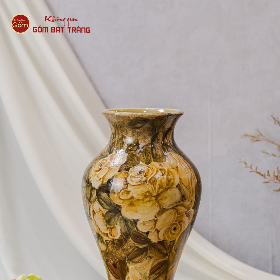 Lọ Hoa Vẽ Tay Phù Dung Vàng