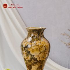 Lọ Hoa Vẽ Tay Phù Dung Vàng