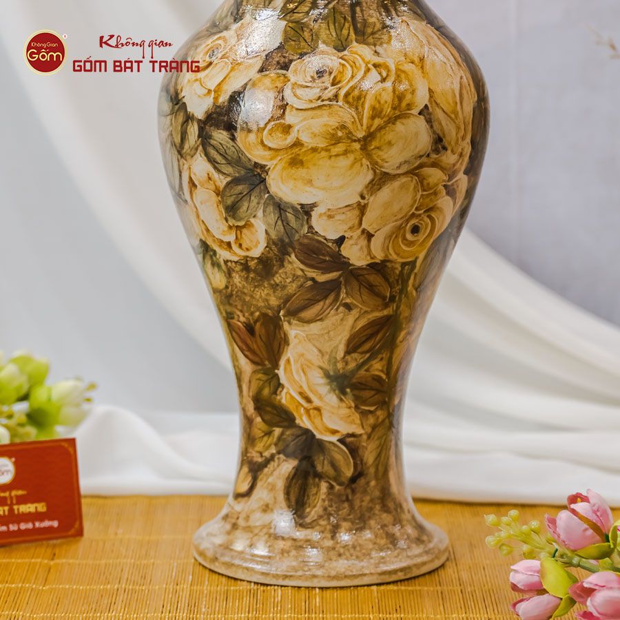 Lọ Hoa Vẽ Tay Phù Dung Vàng