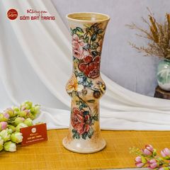 Lọ Hoa Vẽ Tay Vẽ Hoa Hồng Dáng Ống