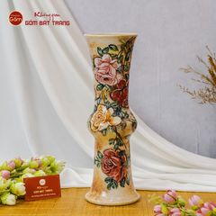 Lọ Hoa Vẽ Tay Vẽ Hoa Hồng Dáng Ống