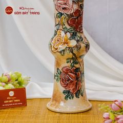 Lọ Hoa Vẽ Tay Vẽ Hoa Hồng Dáng Ống
