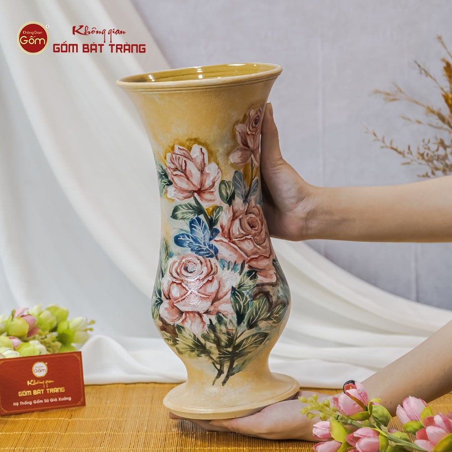 Lọ Huệ Vẽ Tay Mẫu Đơn Hồng