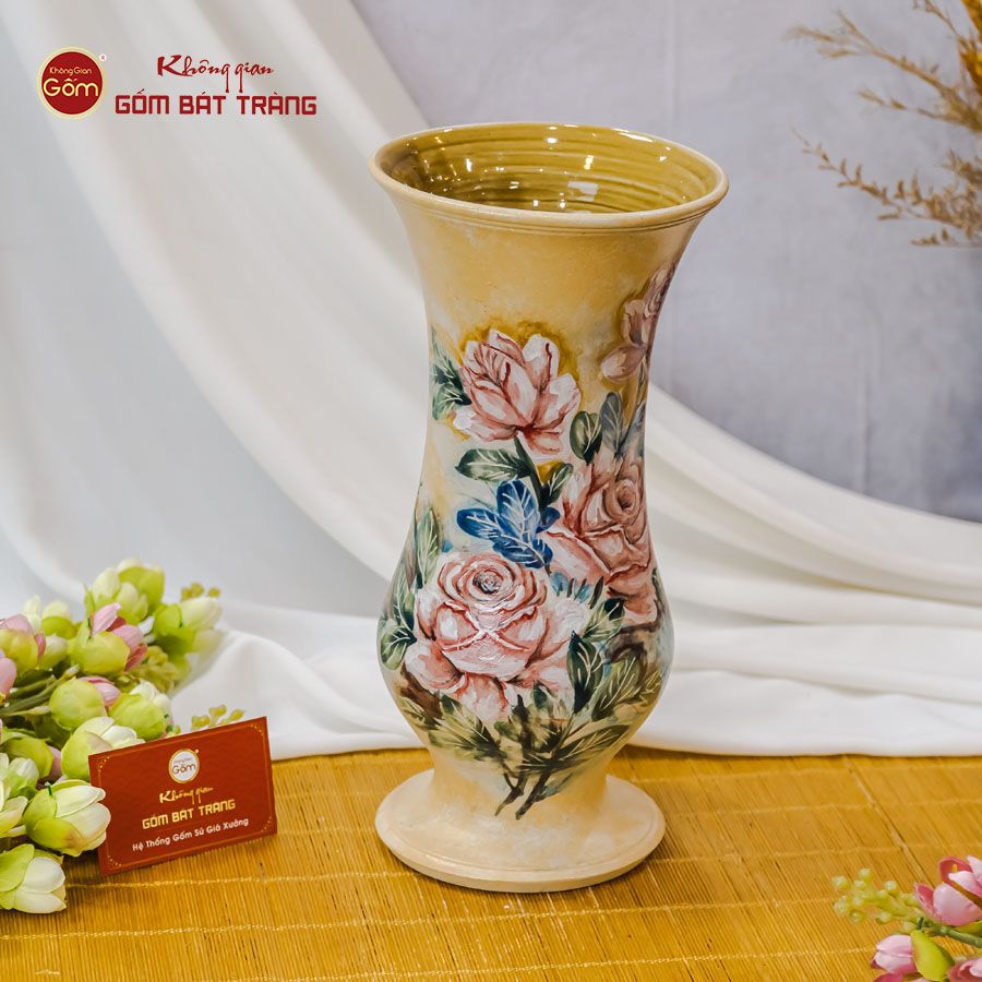 Lọ Huệ Vẽ Tay Mẫu Đơn Hồng