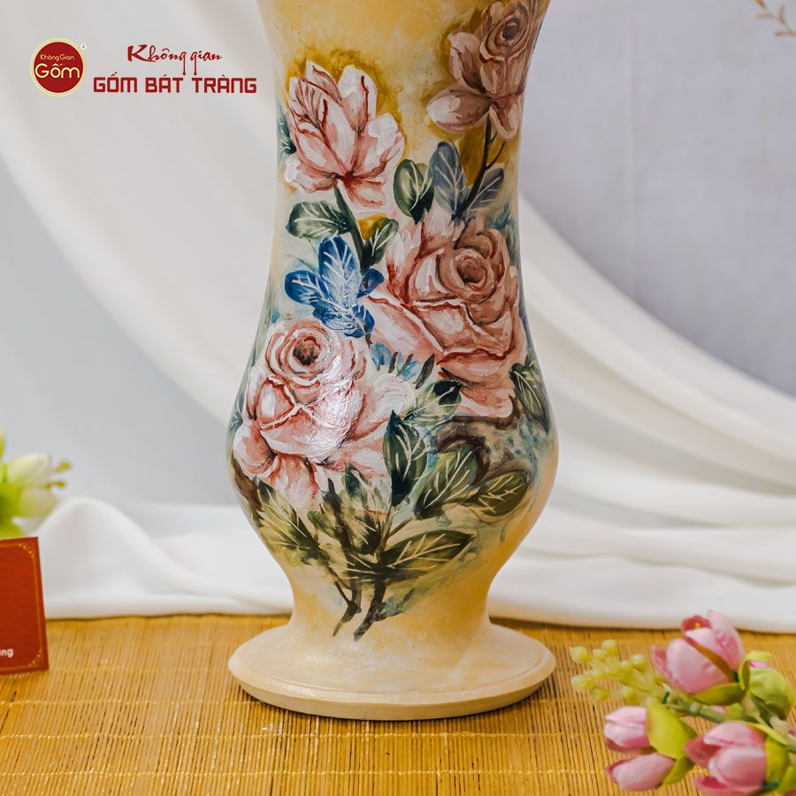 Lọ Huệ Vẽ Tay Mẫu Đơn Hồng