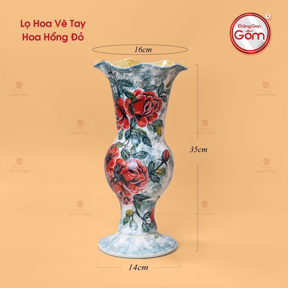 Lọ Hoa Vẽ Tay Hoa Hồng Đỏ