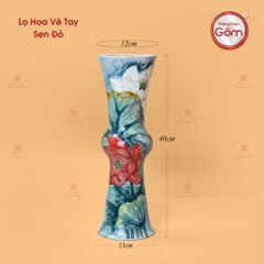 Lọ Hoa Vẽ Tay Sen Đỏ