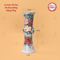 Lọ Hoa Vẽ Tay Ống Hồng Vàng