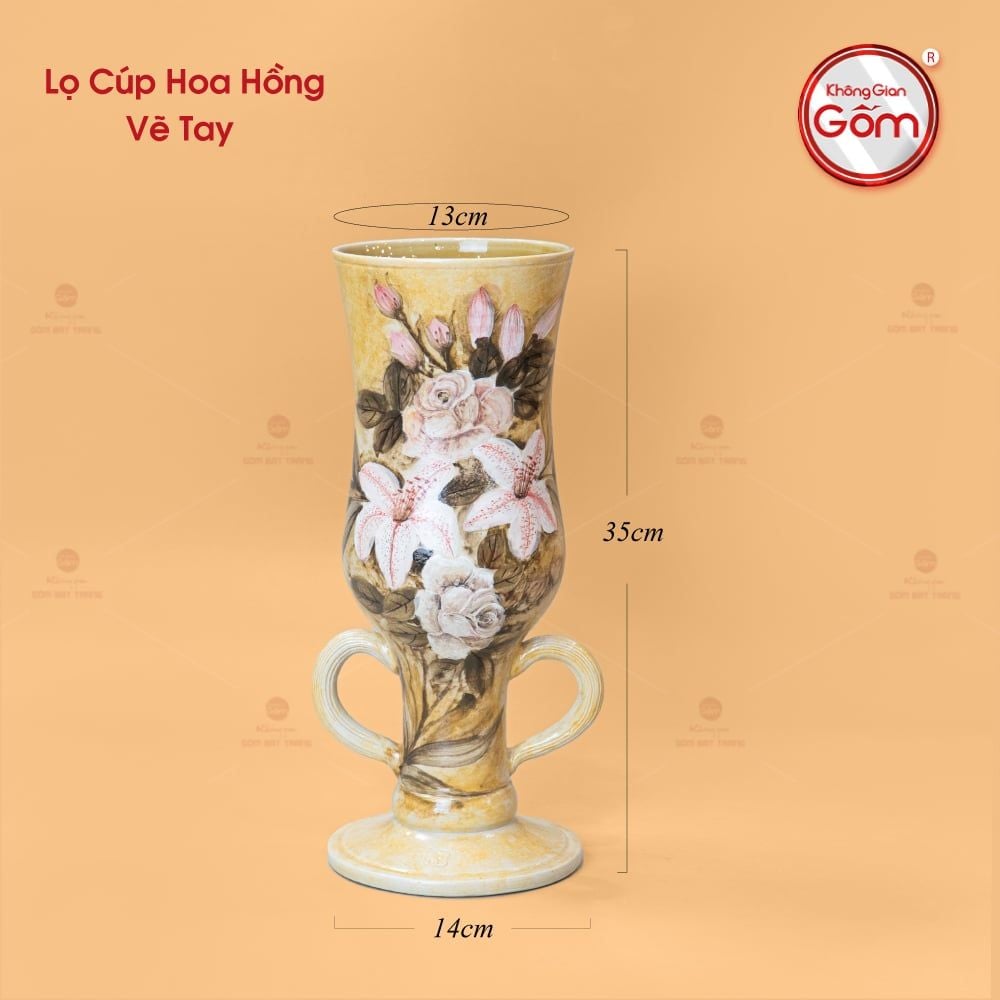 Lọ Cúp Hoa Hồng Vẽ Tay