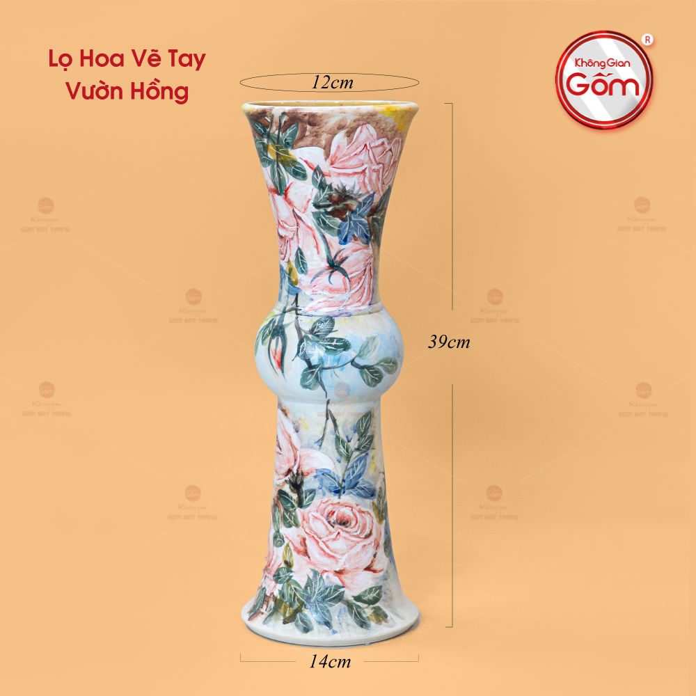 Lọ Hoa Vẽ Tay Vườn Hồng