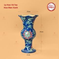 Lọ Hoa Vẽ Tay Hoa Men Xanh