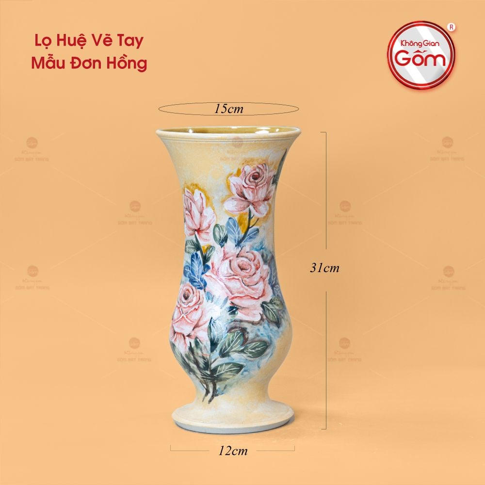 Lọ Huệ Vẽ Tay Mẫu Đơn Hồng