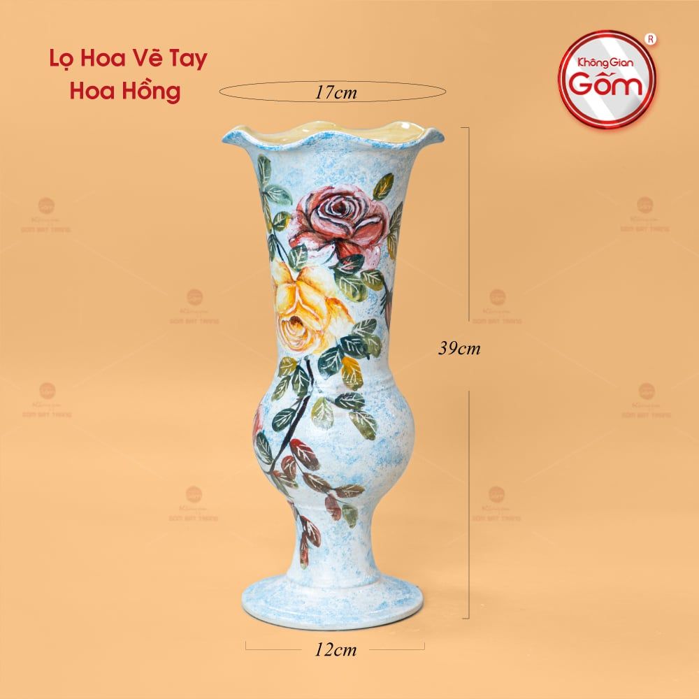 Lọ Hoa Vẽ Tay Hoa Hồng