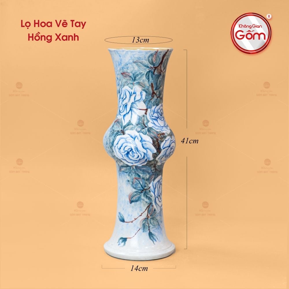 Lọ Hoa Vẽ Tay Hồng Xanh