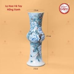 Lọ Hoa Vẽ Tay Hồng Xanh