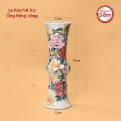 Lọ Hoa Vẽ Tay Vẽ Hoa Hồng Dáng Ống