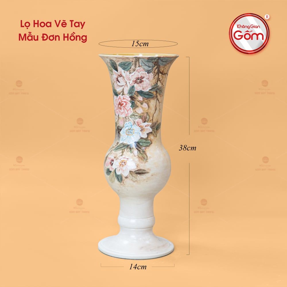 Lọ Hoa Vẽ Tay Mẫu Đơn Hồng