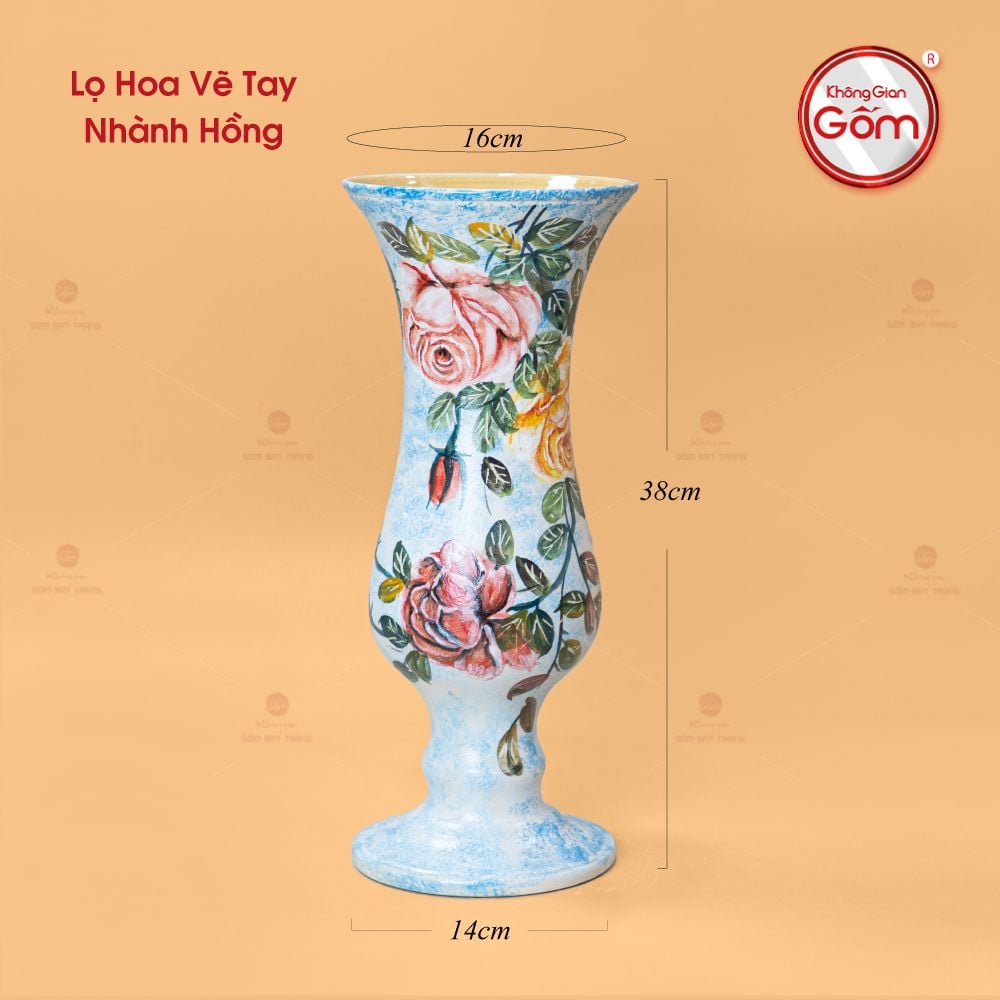 Lọ Hoa Vẽ Tay Nhành Hồng