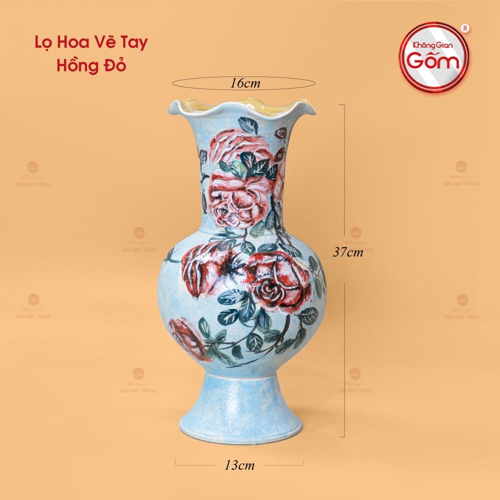 Lọ Hoa Vẽ Tay Hồng Đỏ