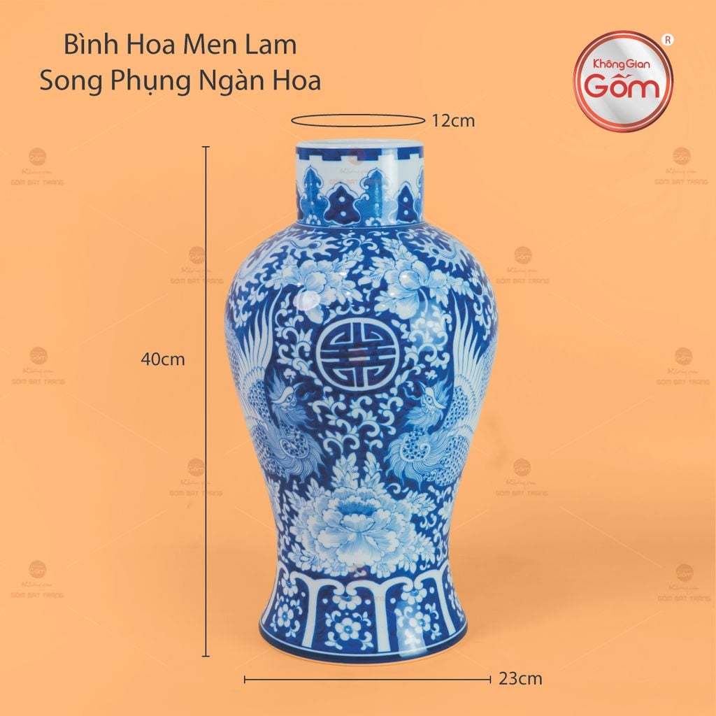 Bình Hoa Men Lam Song Phụng Ngàn Hoa Phú Quý