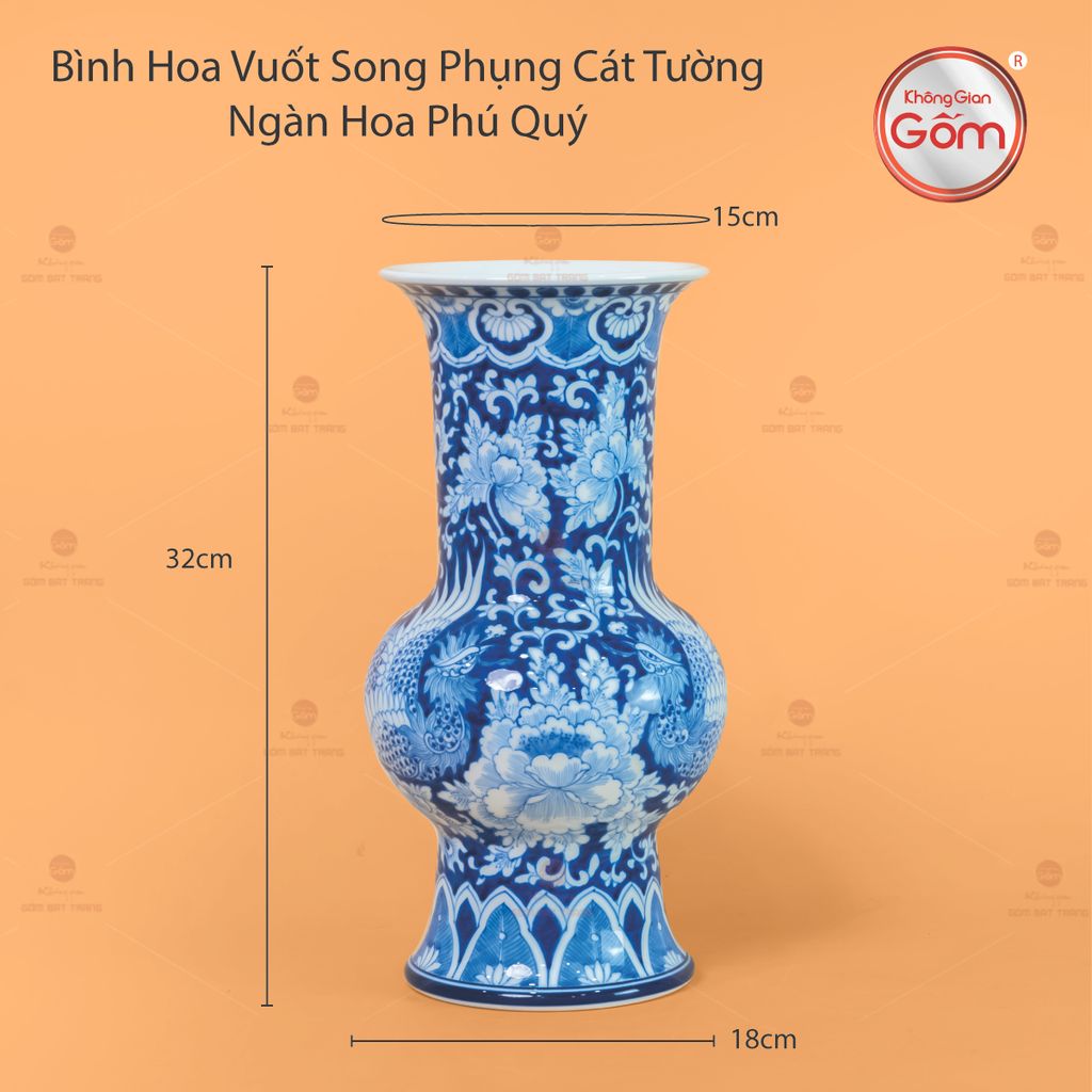 Bình Hoa Vuốt Song Phụng Cát Tường Ngàn Hoa Phú Quý