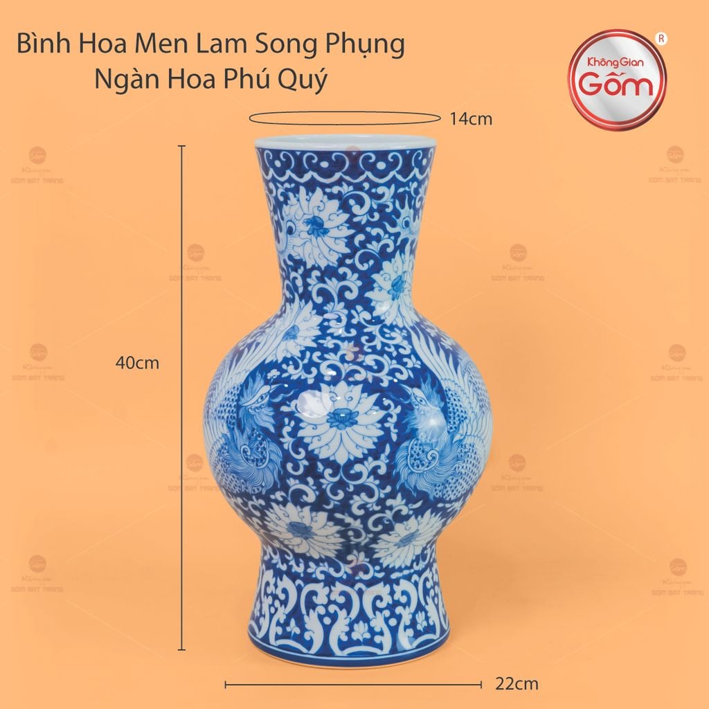 Bình Hoa Men Lam Song Phụng Ngàn Hoa Phú Quý 2
