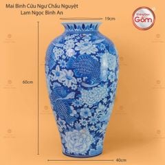 Mai Bình Cửu Ngư Chầu Nguyệt Lam Ngọc Bình An