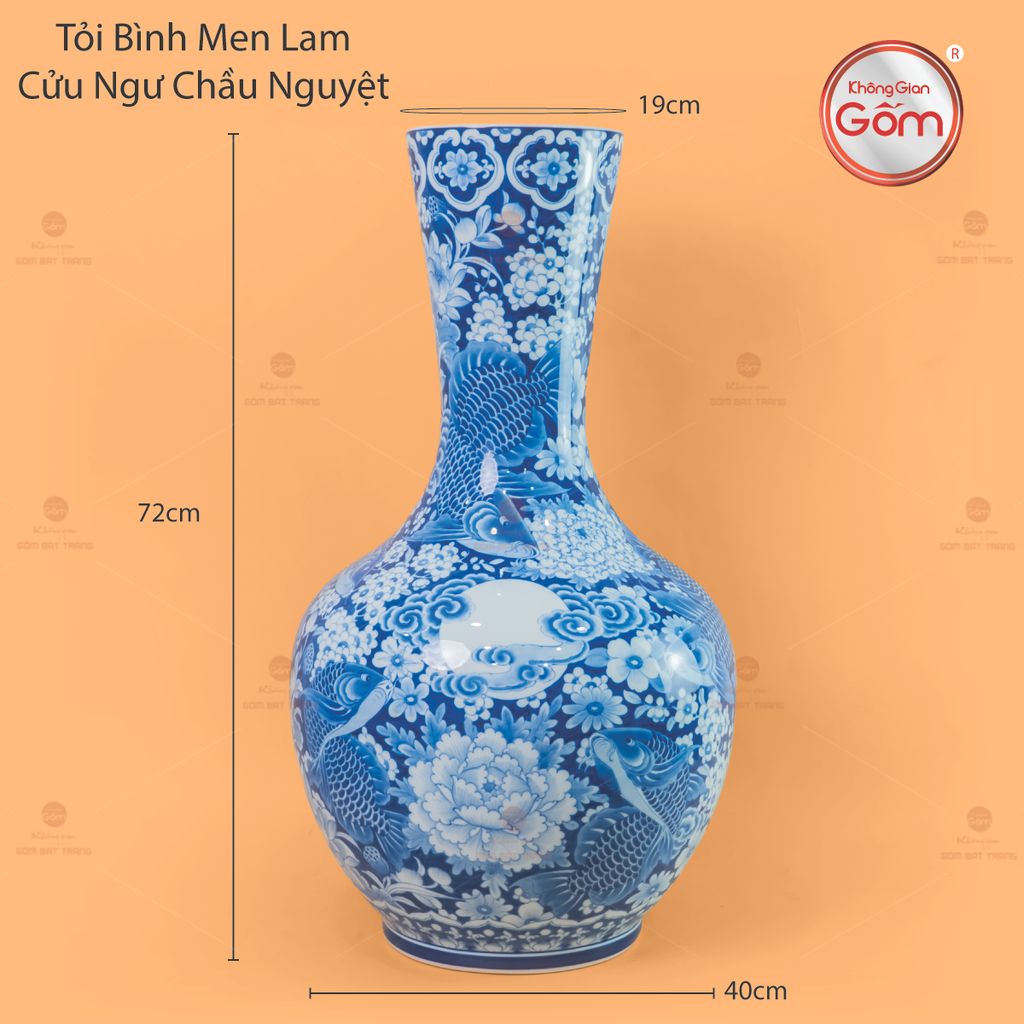 Tỏi Bình Cửu Ngư Chầu Nguyệt Lam Ngọc Bình An