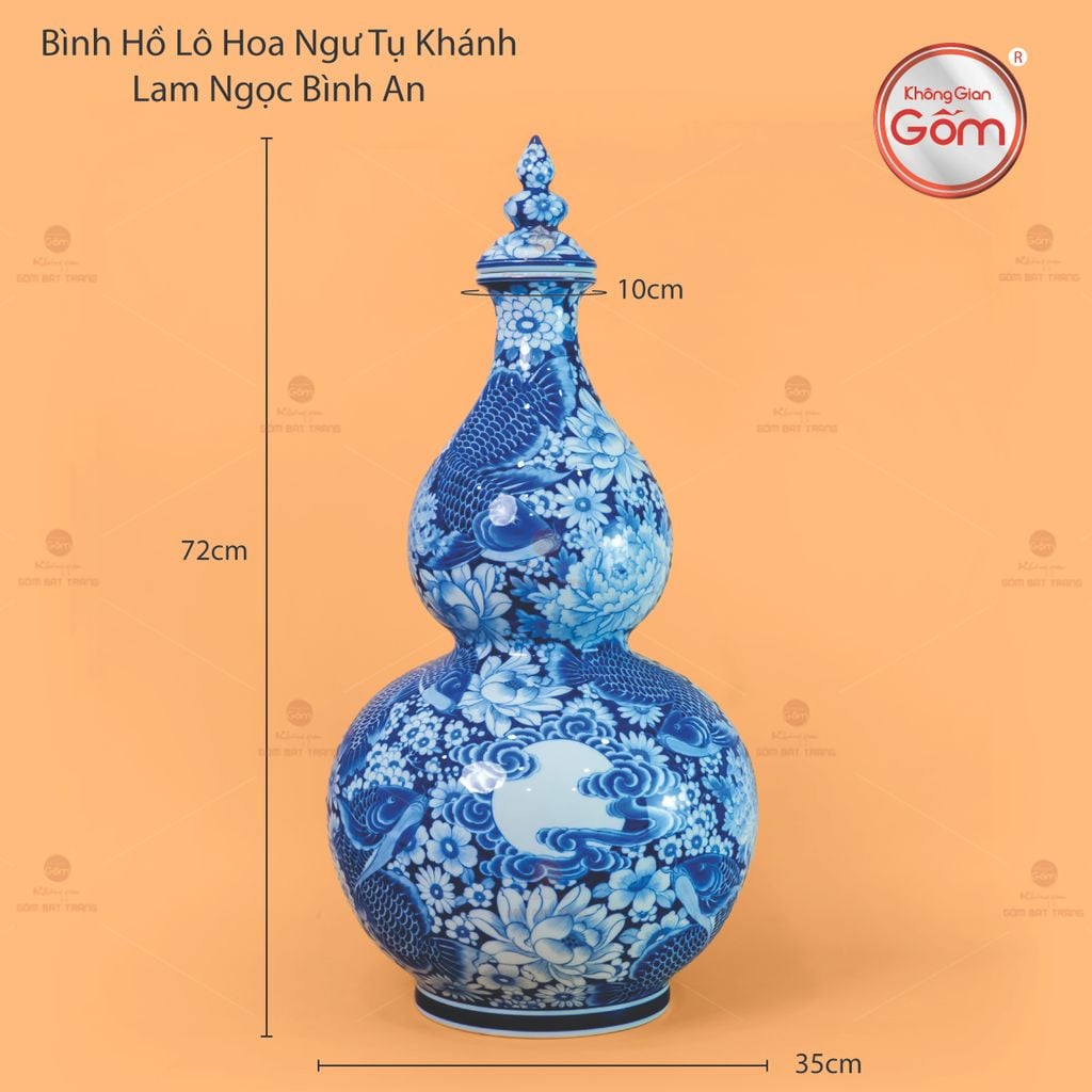 Bình Hồ Lô Hoa Ngư Tụ Khánh Lam Ngọc Bình An 2