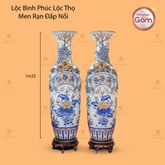 Lộc Bình Phúc Lộc Thọ Men Rạn Đắp Nổi