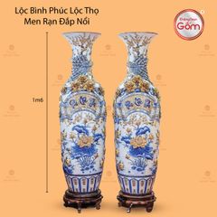 Lộc Bình Phúc Lộc Thọ Men Rạn Đắp Nổi