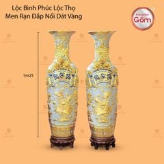 Lộc Bình Phúc Lộc Thọ Men Rạn Đắp Nổi Dát Vàng