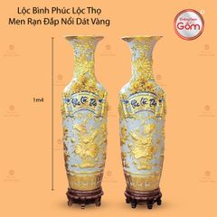Lộc Bình Phúc Lộc Thọ Men Rạn Đắp Nổi Dát Vàng