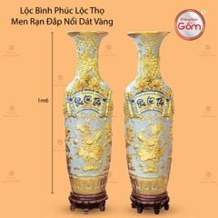 Lộc Bình Phúc Lộc Thọ Men Rạn Đắp Nổi Dát Vàng