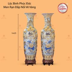 Lộc Bình Phúc Đức Men Rạn Đắp Nổi Vẽ Vàng