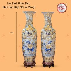 Lộc Bình Phúc Đức Men Rạn Đắp Nổi Vẽ Vàng