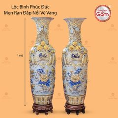 Lộc Bình Phúc Đức Men Rạn Đắp Nổi Vẽ Vàng