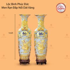 Lộc Bình Phúc Đức Men Rạn Đắp Nổi Dát Vàng