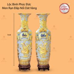 Lộc Bình Phúc Đức Men Rạn Đắp Nổi Dát Vàng