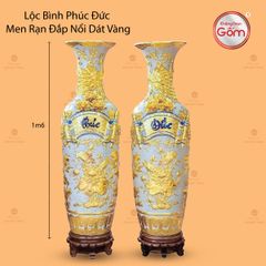 Lộc Bình Phúc Đức Men Rạn Đắp Nổi Dát Vàng