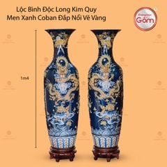 Lộc Bình Độc Long Kim Quy Men Xanh Coban Đắp Nổi Vẽ Vàng